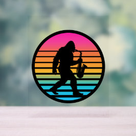 Señal Acrílica Diseño Retro Atardecer Saxofón Jazz Bigfoot