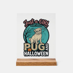 Señal Acrílica Diseño vector vintage de niña pug Halloween_1