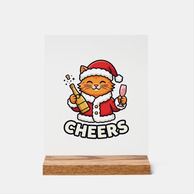 Señal Acrílica Diseño Vectorial de Gato de Navidad Feliz (Anverso)