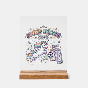 Señal Acrílica Diseño Vectorial Divertido Estrella Fútbol Unicorn