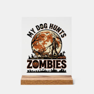 Señal Acrílica Diseño vectorial vintage de Halloween de perro caz