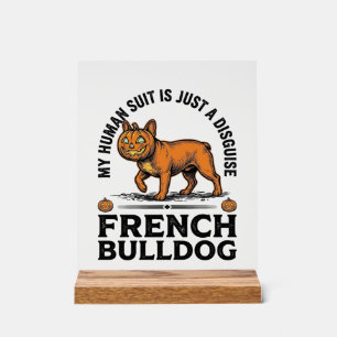 Señal Acrílica Disfraz de camisa de calabaza de Bulldog francés d