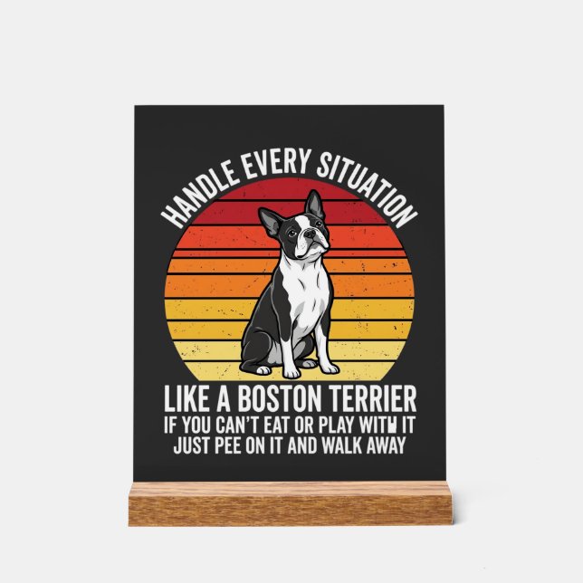 Señal Acrílica Divertida Actitud Retro de Perro Boston Terrier (Anverso)