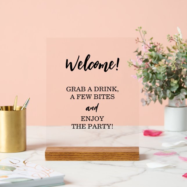 Señal Acrílica Divertido Bienvenida Bar Abierto Toma Una Bebida D (Boda)