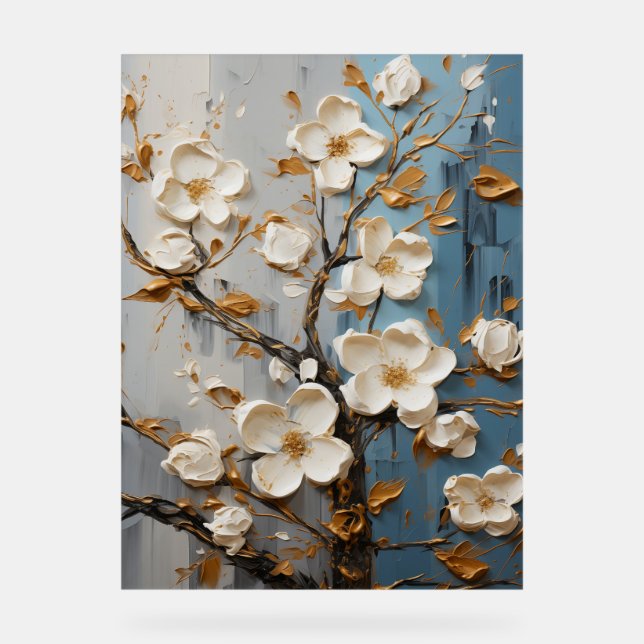Señal Acrílica Dogwood - Impasto Floral (Anverso)