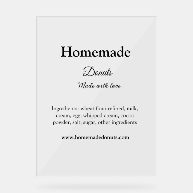 Señal Acrílica Donuts caseros hechos con amor agregar sitio web d (Anverso)
