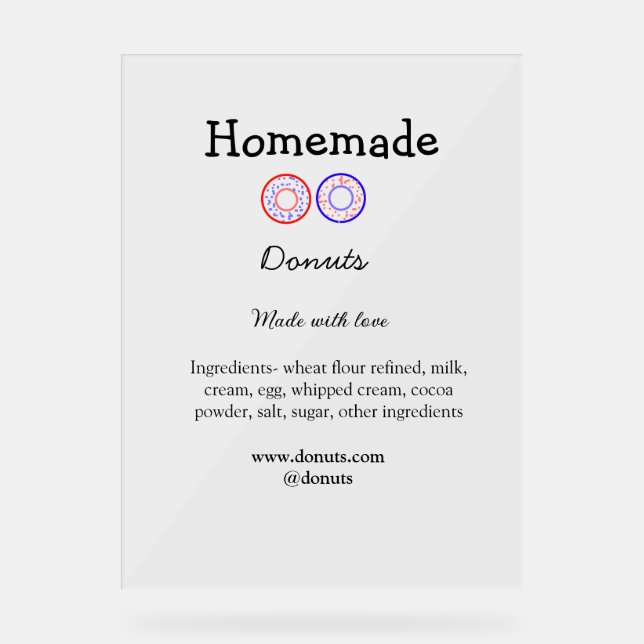 Señal Acrílica Donuts caseros hechos con amor agregar sitio web d (Anverso)