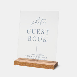 Señal Acrílica Dorado Blue Modern Elegant Wedding Photo Guestbook