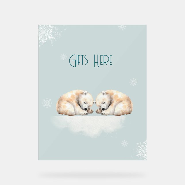 Señal Acrílica Dos osos polares durmientes de Baby Shower (Anverso)