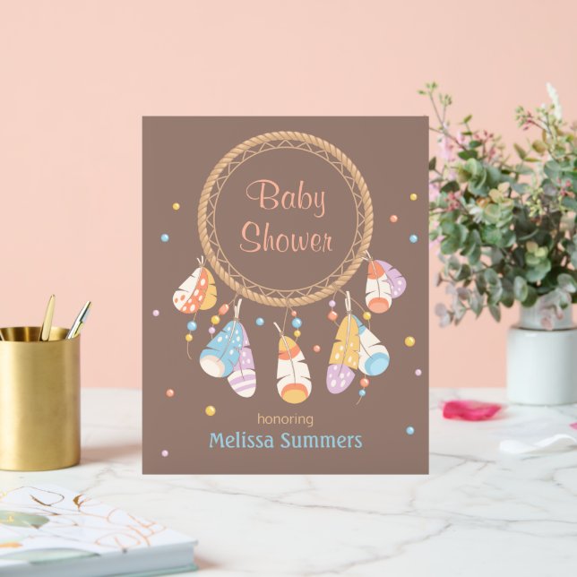 Señal Acrílica Dreamcatcher Tribal Boho Baby Shower Brown (Boda)
