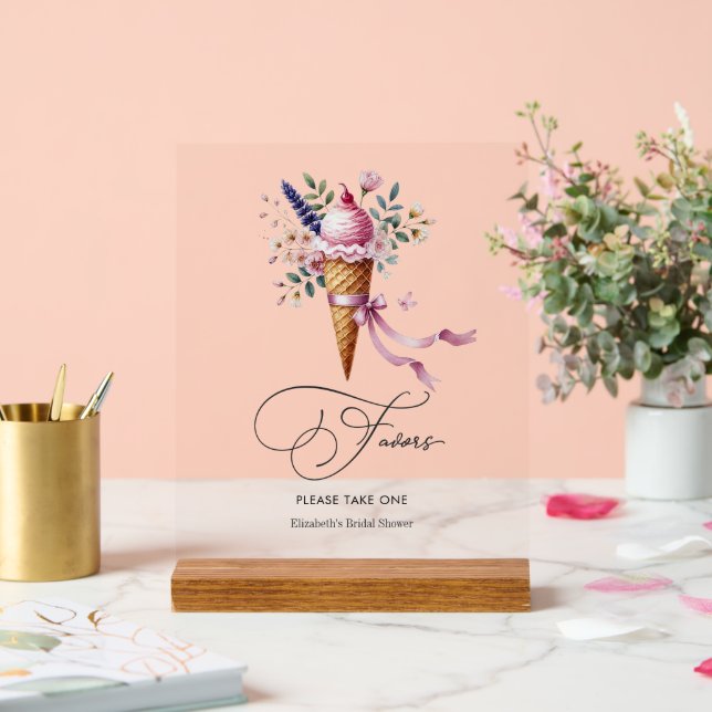 Señal Acrílica Ducha de Novia de Cono de Helado (Boda)