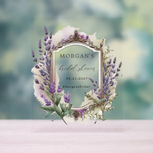 Señal Acrílica Ducha de Novia Floral Regal Lavanda
