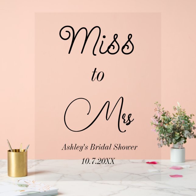 Señal Acrílica Ducha nupcial Miss rosa a placas de espuma de la S (Boda)