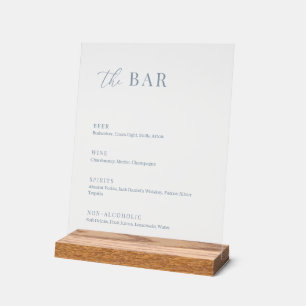 Señal Acrílica Duste Azul Moderno Boda Elegante El Menú Bar