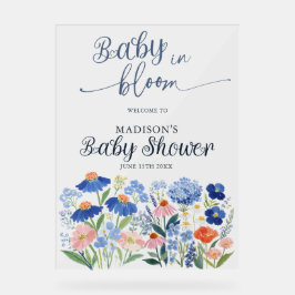 Señal Acrílica Dusty Blue Baby in Bloom Baby Shower Welcome 