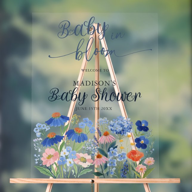 Señal Acrílica Dusty Blue Baby in Bloom Baby Shower Welcome  (Neutral )