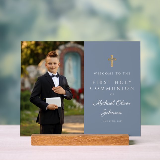 Señal Acrílica Dusty Blue Boy Foto Primera Bienvenida De La Comun (Neutral )