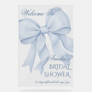 Señal Acrílica Dusty Blue Elegant Bow Bridal Shower Bienvenida