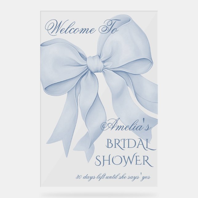 Señal Acrílica Dusty Blue Elegant Bow Bridal Shower Bienvenida (Anverso)