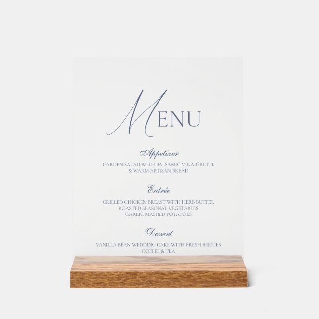 Señal Acrílica Dusty Blue Fine Art Acrylic Wedding Menu Sign (Anverso)