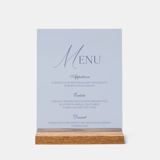 Señal Acrílica Dusty Blue Fine Art Acrylic Wedding Menu Sign (Anverso)