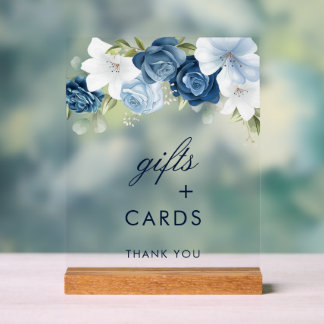 Señal Acrílica Dusty Blue Floral Gifts and Cards Boda