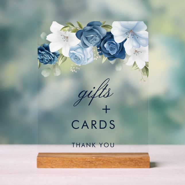 Señal Acrílica Dusty Blue Floral Gifts and Cards Boda (Neutral )