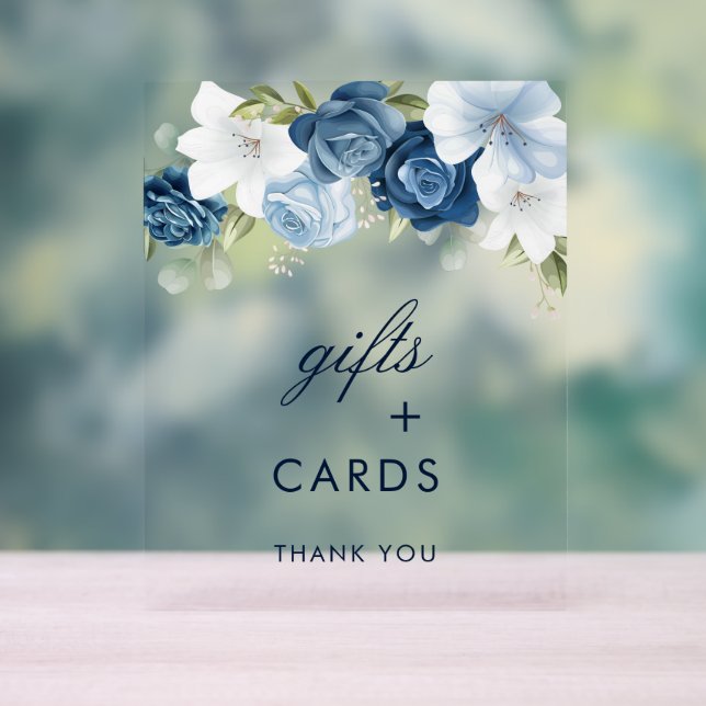 Señal Acrílica Dusty Blue Floral Gifts and Cards Boda (Neutral )