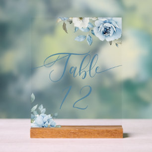 Señal Acrílica Dusty blue floral wedding table number