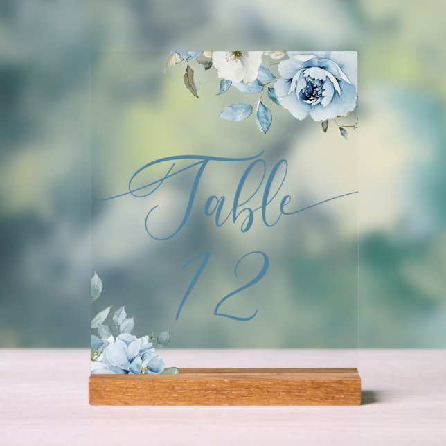Señal Acrílica Dusty blue floral wedding table number (Neutral )