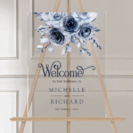 Señal Acrílica Dusty Blue Floral Wedding Welcome