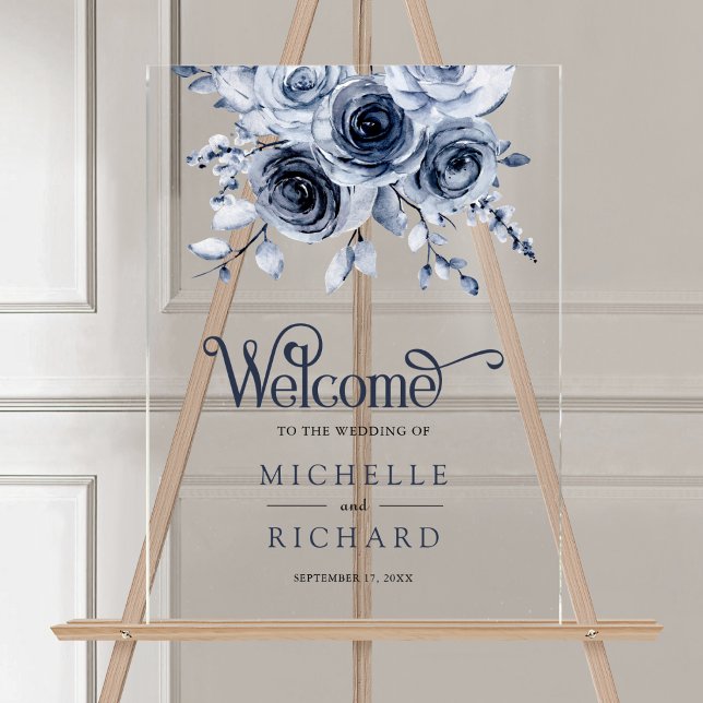 Señal Acrílica Dusty Blue Floral Wedding Welcome (Subido por el creador)