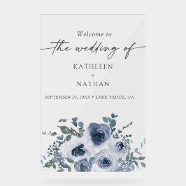 Señal Acrílica Dusty Blue Floral Wedding Welcome 
