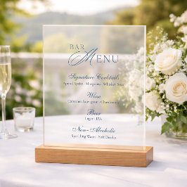 Señal Acrílica Dusty Blue Frosted Acrylic Wedding Bar Menu Sign
