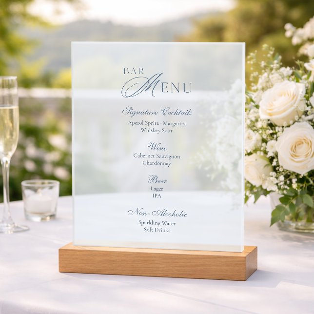 Señal Acrílica Dusty Blue Frosted Acrylic Wedding Bar Menu Sign (Subido por el creador)