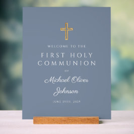 Señal Acrílica Dusty Blue Religious Boy Primera Bienvenida