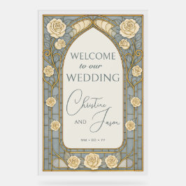 Señal Acrílica Dusty Blue Stained Glass Floral Wedding Welcome 