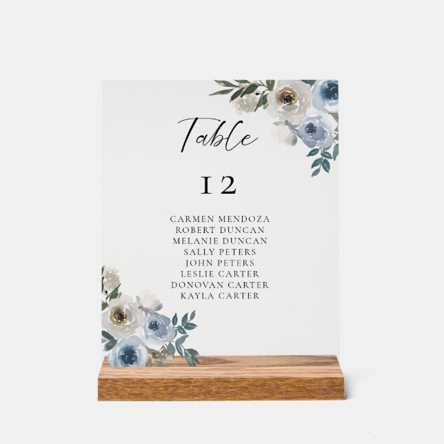 Señal Acrílica Dusty Blue Wedding Table Seating Chart (Anverso)