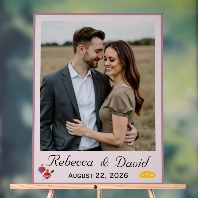 Señal Acrílica Dusty Rose & Pale Pink Two Hearts Catholic Wedding (Neutral )