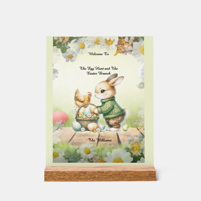 Señal Acrílica  Easter Bunny & Chick Acrylic Welcome Sign (Anverso)