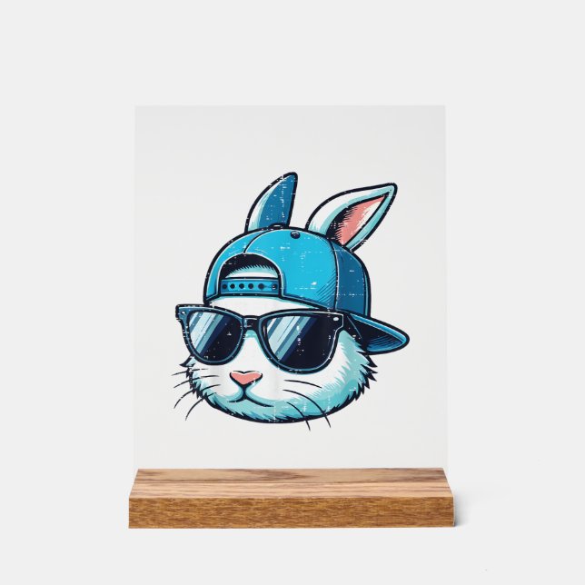 Señal Acrílica Easter Bunny Face Baseball Cap Sunglasses Rabbit B (Anverso)