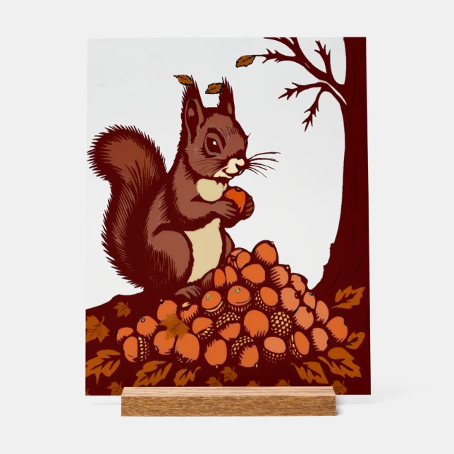 Señal Acrílica 🐿️ Écureuil d'Automne – Décoration de Bureau 🍂 (Anverso)