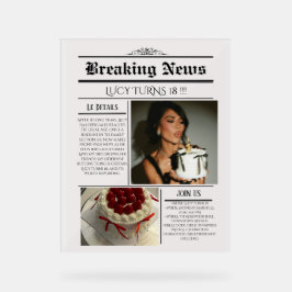 Señal Acrílica Editable Newspaper Birthday Invitation Template 