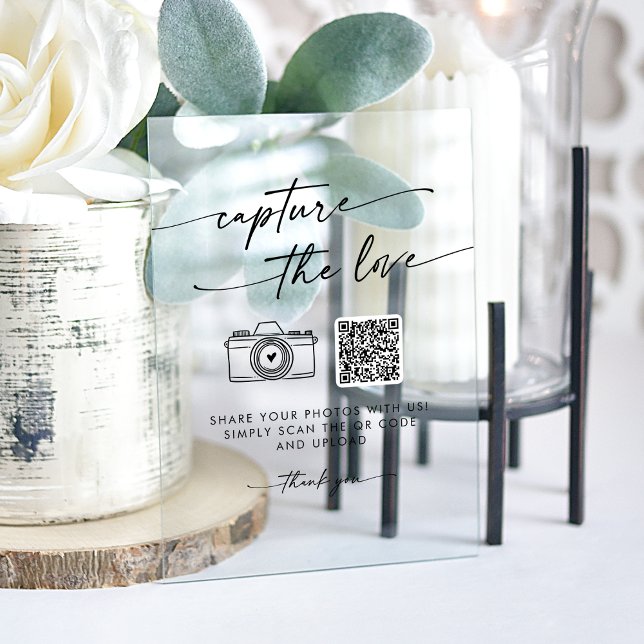 Señal Acrílica El acrílico claro moderno Boho Captura al Boda del (Boho Modern Clear Acrylic Capture the Love Wedding Acrylic Sign)