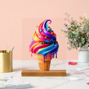 Señal Acrílica El clásico cono de helado vibrante de SlipperyJoe'