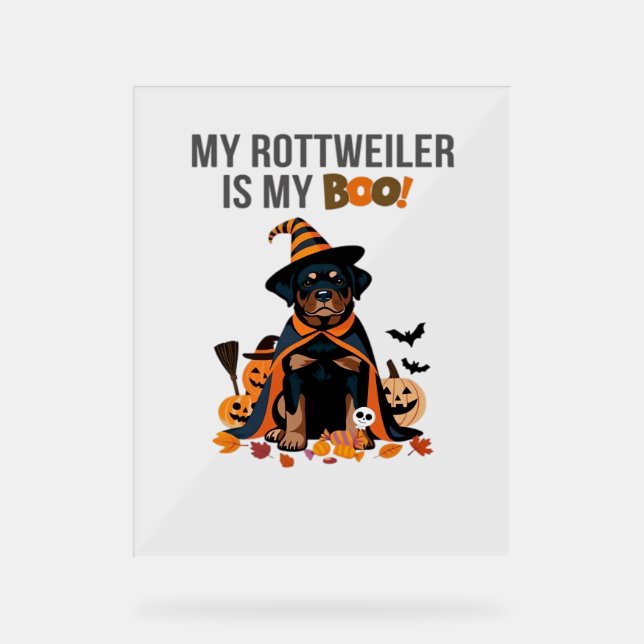 Señal Acrílica El disfraz de rottweiler de Halloween Mi Rottweile (Anverso)