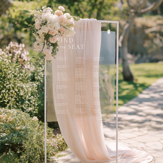 Señal Acrílica El Elegante Y Moderno Alfabético Encuentra A Su Bo (Elegant Modern Alphabetical Find Your Seat Wedding Acrylic Sign)