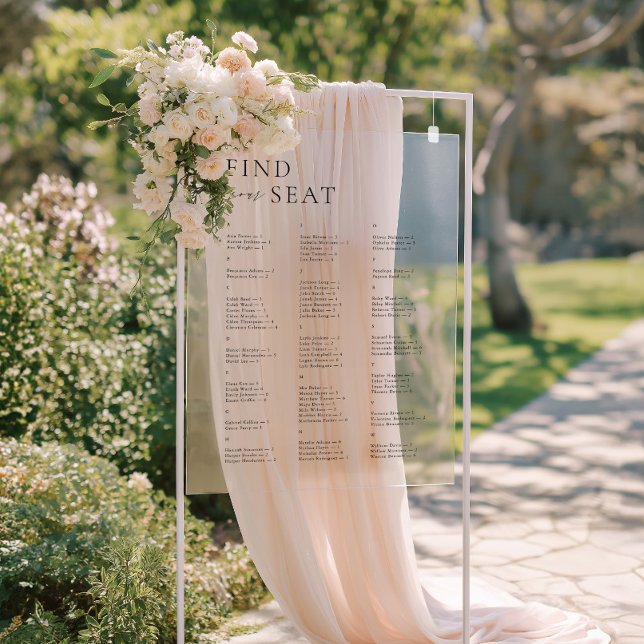 Señal Acrílica El Elegante Y Moderno Alfabético Encuentra A Su Bo (Elegant Modern Alphabetical Find Your Seat Wedding Acrylic Sign)