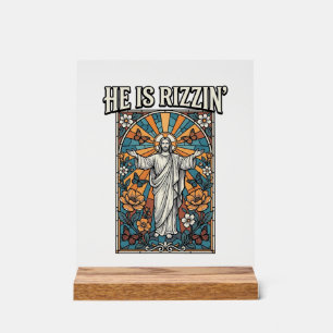 Señal Acrílica Él Es Rizzin Camiseta De Vidrio Pintado De Pascua