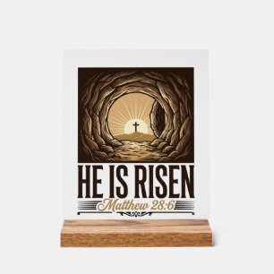 Señal Acrílica Él ha resucitado Tumba de Pascua Cruz Camiseta cri